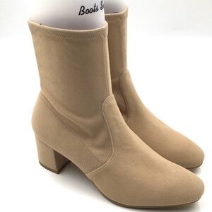 Stuart Weitzman Siggy 60 Suede Stretch Sock Bootie Boots Golden Beige Size 9 New
